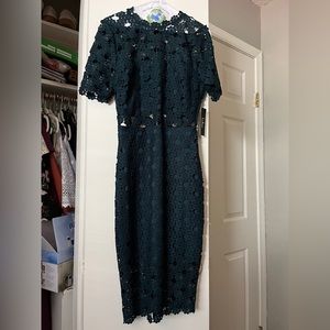 Lulu’s Teal Green Eyelet Pencil Dress S NWT